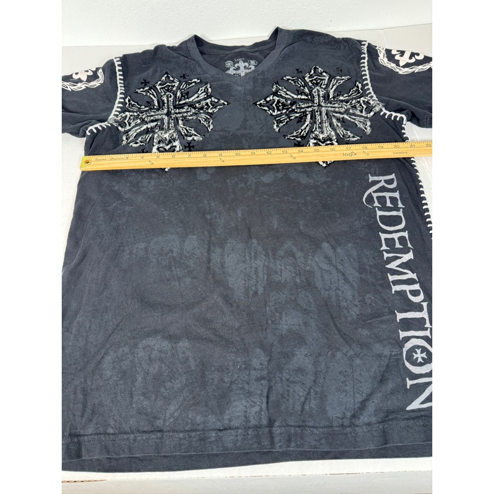 Raw State Mens Large Black Short Sleeve Graphic T Shirt Cross‎ Redemption Print - Picture 7 of 8